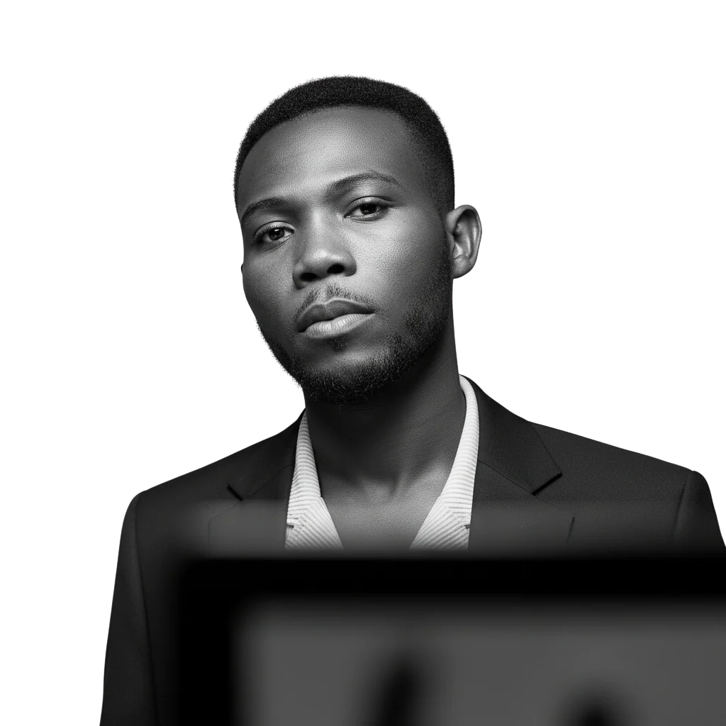 Portrait de Nulanyo Constant en noir et blanc